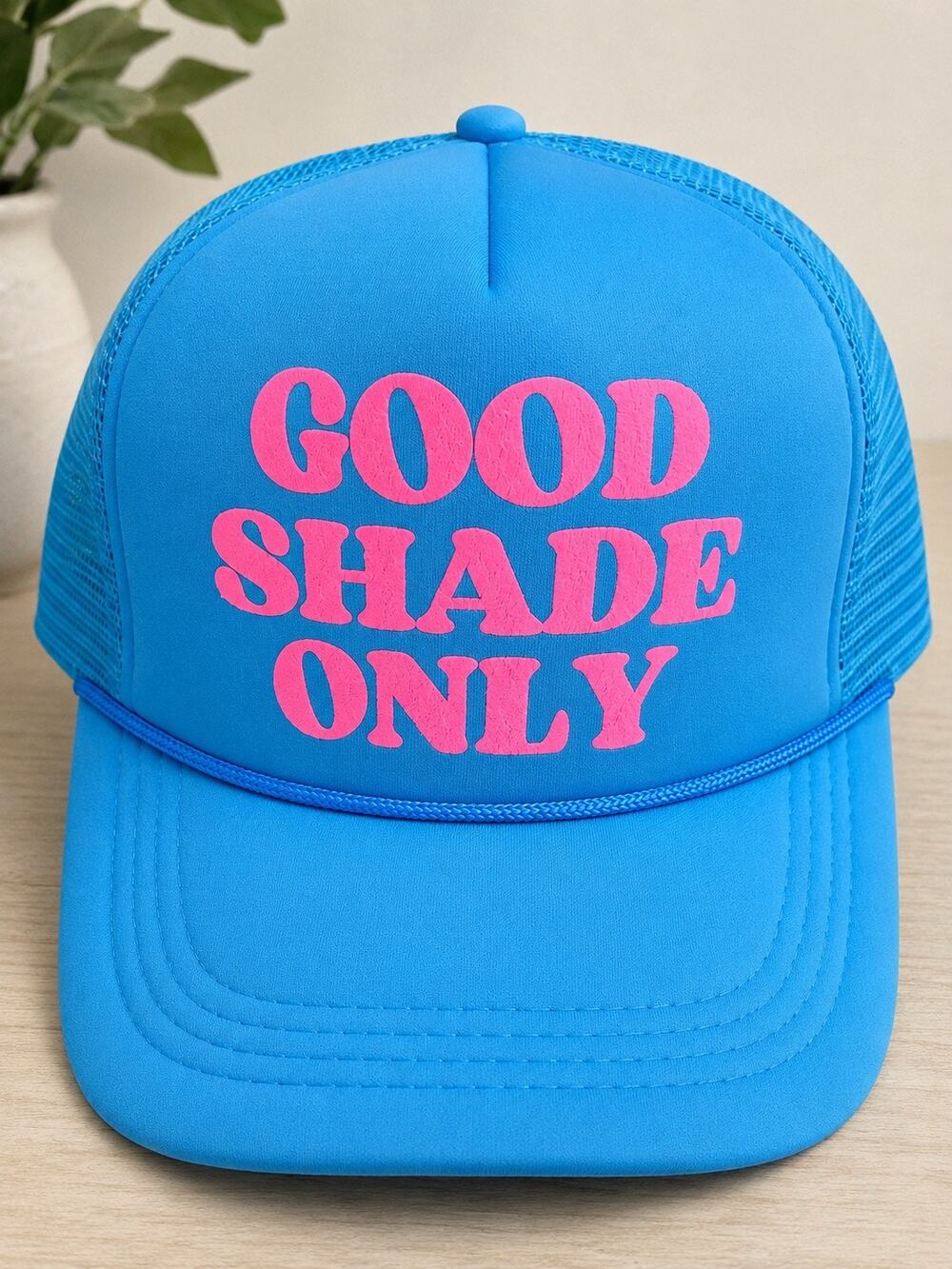 Good Shade Only Lake Blue & Pink Retro Adjustable Snapback Trucker Hat NWOT